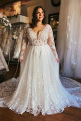 Dressystars A Line Wedding Dress V Neck Sleeves Lace Bridal Gown With Train