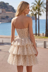 Dressystars Apricot & Black Polka Dot Strapless Keyhole A-Line Short Homecoming Dress