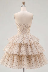 Dressystars Apricot & Black Polka Dot Strapless Keyhole A-Line Short Homecoming Dress