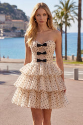 Dressystars Apricot & Black Polka Dot Strapless Keyhole A-Line Short Homecoming Dress