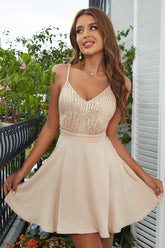 Dressystars Apricot Spaghetti Straps Short Prom Dress with Sequin