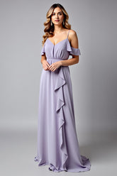 Dressystars Backless Ruched Lilac V-Neck Long Formal Dress