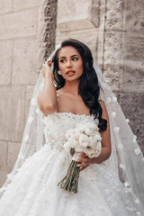 Dressystars Ball Gown Lace Square Sleeveless White Wedding Dress Bridal Gown With Appliques