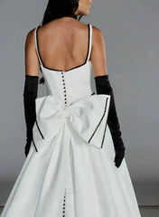 Dressystars Ball Gown Off the Shoulder Sleeveless Chapel Train Satin Wedding Dress with Bow