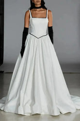 Dressystars Ball Gown Off the Shoulder Sleeveless Chapel Train Satin Wedding Dress with Bow