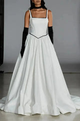 Dressystars Ball Gown Off the Shoulder Sleeveless Chapel Train Satin Wedding Dress with Bow