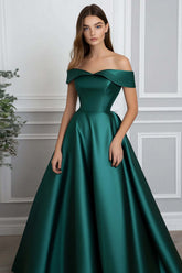 Dressystars Ball Gown Satin Dark Green Wedding Guest Dress Long Formal Dress