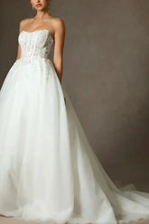 Dressystars Ball Gown Sweetheart Sleeveless Sweep Train Lace Organza Wedding Dress with Appliques