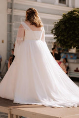 Dressystars Beach Plus Size Wedding Dress Long Sleeve Lace A Line Boho Bridal Gown