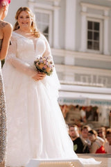 Dressystars Beach Plus Size Wedding Dress Long Sleeve Lace A Line Boho Bridal Gown