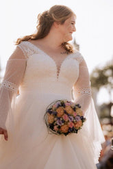 Dressystars Beach Plus Size Wedding Dress Long Sleeve Lace A Line Boho Bridal Gown
