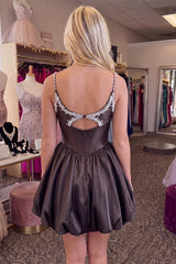 Dressystars Black Beaded A Line Keyhole Short Corset Homecoming Dress