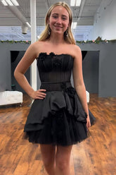 Dressystars Black Floral Strapless A-Line Corset Short Homecoming Dress