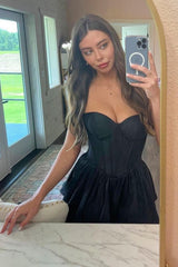 Dressystars Black Homecoming Dress A-Line Corset Sweetheart High Low Tiered Long Prom Dress