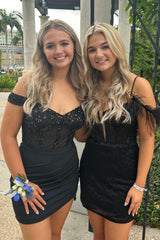 Dressystars Black Homecoming Dress Cold Shoulder Corset Tight Short Prom Dress