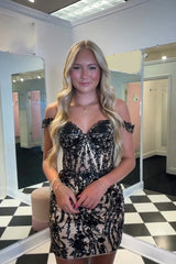 Dressystars Black Homecoming Dress Corset Tight Short Prom Dress With Sequin