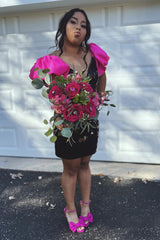 Dressystars Black Homecoming Dress Mirror Tight Short Prom Dress With Puff Sleeves