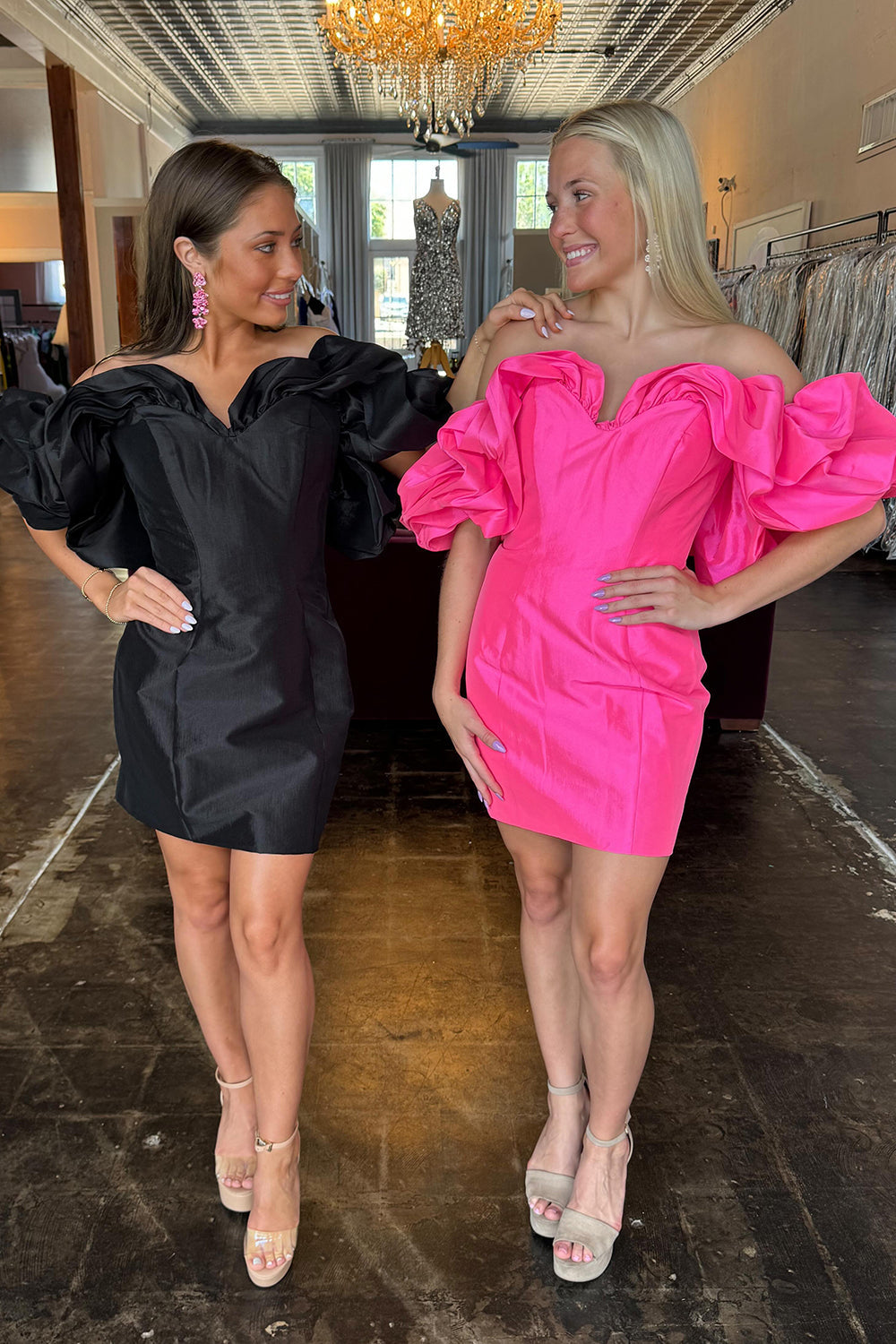 Dressystars Black Homecoming Dress Off The Shoulder Tight Satin Short Prom Dress