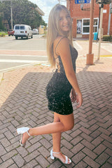 Dressystars Black Homecoming Dress Sequin Lace-Up Back Prom Dress