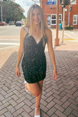 Dressystars Black Homecoming Dress Sequin Lace-Up Back Prom Dress