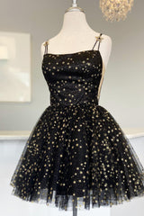 Dressystars Black Homecoming Dress Sequin Stars A-Line Short Prom Dress
