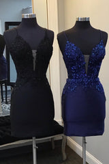 Dressystars Black Homecoming Dress Sequin Tight Short Prom Dress with Appliques