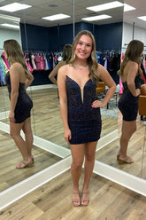 Dressystars Black Homecoming Dress Strapless Beaded Tight Short Prom Dress