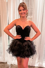 Dressystars Black Homecoming Dress Sweetheart A Line Tiered Short Prom Dress