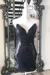 Dressystars Black Homecoming Dress Sweetheart Sequin Tight Short Prom Dress