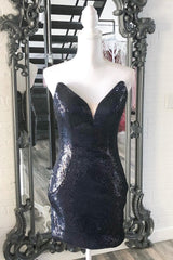 Dressystars Black Homecoming Dress Sweetheart Sequin Tight Short Prom Dress