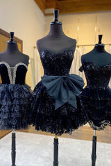 Dressystars Black Homecoming Dress Tiered Strapless A Line Prom Dress With Beadings