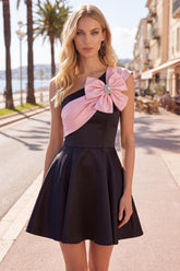 Dressystars Black & Pink One Shoulder Beaded A-Line Short Homecoming Dress with Bow