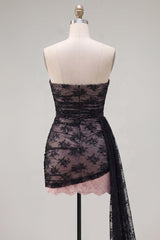 Dressystars Black Strapless Beaded Tight Short Homecoming Dress with Sash