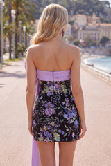 Dressystars Black Strapless Sequin Floral Tight Short Homecoming Dress with Bow