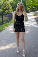 Dressystars Black Tight Homecoming Dresses Short Corset Cocktail Dresses With Sequins
