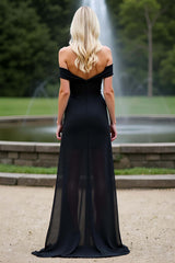 Dressystars Black Wedding Guest Dress Sheath Long Off The Shoulder Formal Dress