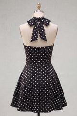 Dressystars Black & White Polka Dot Halter Keyhole A-Line Short Homecoming Dress