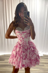 Dressystars Blue A Line Homecoming Dresses Floral Corset Short Cocktail Dresses With Beading