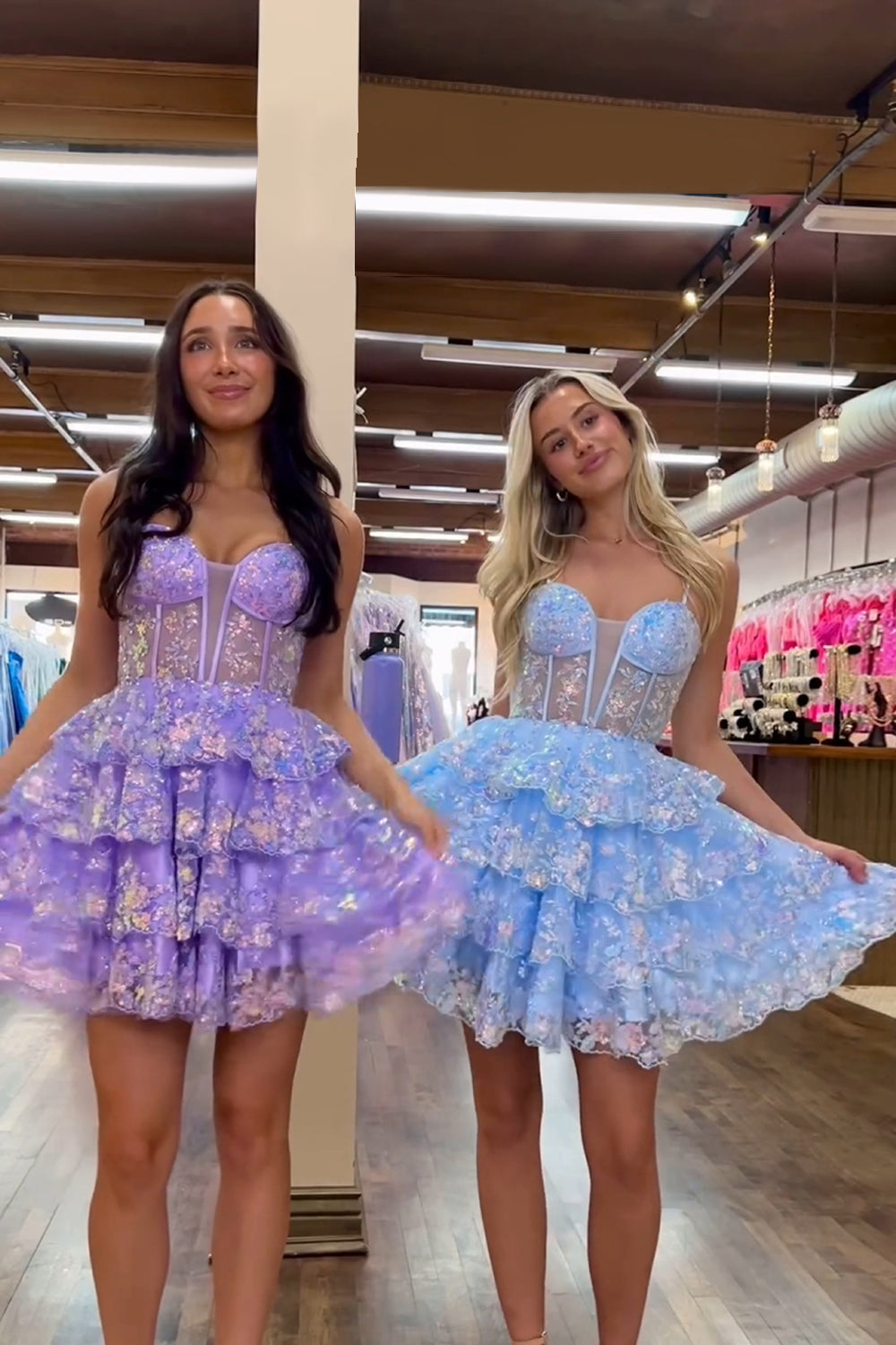 Dressystars Blue Homecoming Dress Corset Ruffled Sequin Short Prom Dress