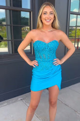 Dressystars Blue Homecoming Dress Corset Sequin Short Tight Prom Dress