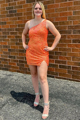 Dressystars Blue Homecoming Dress Fringed One Shoulder Tight Sequin Short Prom Dress