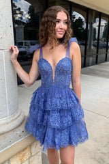 Dressystars Blue Homecoming Dress Sequin A Line Short Prom Dress