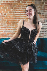 Dressystars Blue Homecoming Dress Sequin Corset Short Prom Dress With Ruffles