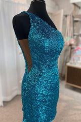 Dressystars Blue Homecoming Dress Sequined One Shoulder Tight Short Prom Dress
