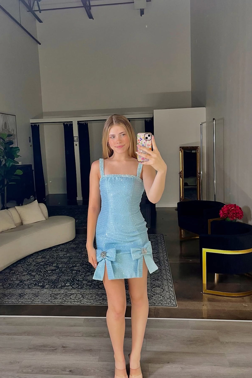 Dressystars Blue Tight Homecoming Dresses Short Cocktail Dresses With Bows