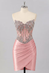 Dressystars Blush Basque Waist Beaded Ruched Corset Tight Short Homecoming Dress