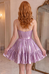 Dressystars Blush Corset Metallic Short Homecoming Dress with Keyhole