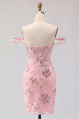 Dressystars Blush Floral Beaded Corset Tight Short Homecoming Dress