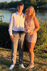 Dressystars Blush Homecoming Dress Strapless Corset Tight Short Prom Dress