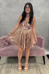 Dressystars Blush Mirror Metallic A Line Homecoming Dresses Short Cocktail Dresses